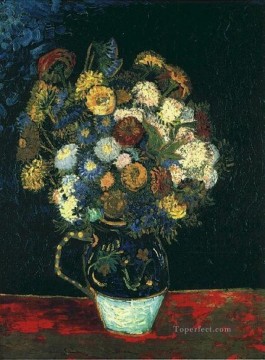 Still Life Vase with Zinnias Vincent van Gogh Impressionism Flowers Oil Paintings